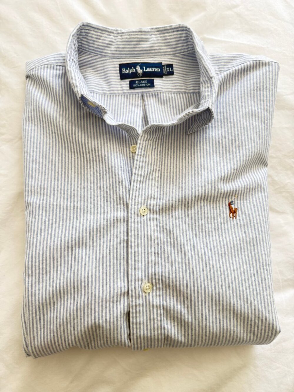 Polo Ralph Lauren Men's "Blake" Blue and White Striped Oxford Shirt XL